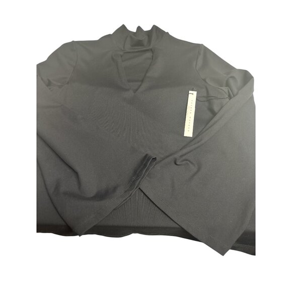 Whimsigoth Susana Monaco Womens Black Long Sleeve Top With Mock Neck & V-Necklin - Picture 5 of 8